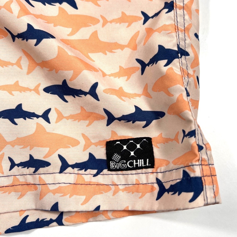 Big Chill Boys Shark Print Swim Trunks Peach Navy XL 14-16 Beach Summer Vacation - Picture 2 of 9